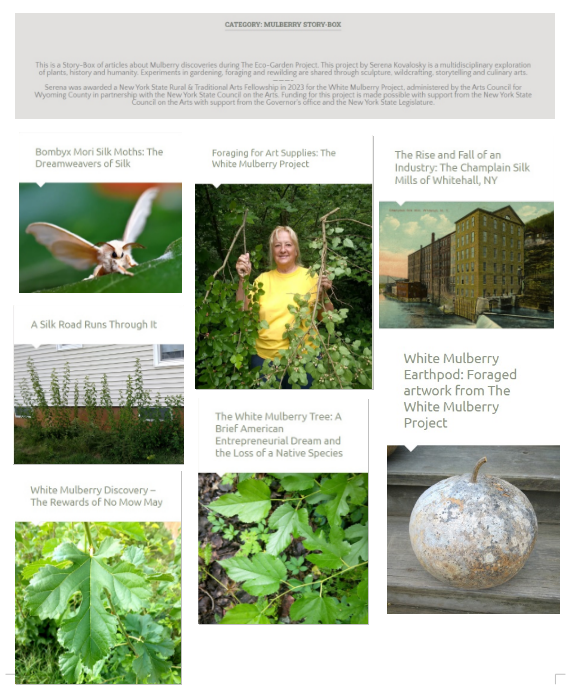 Cover page of blog posts from the White Mulberry Story-Box.